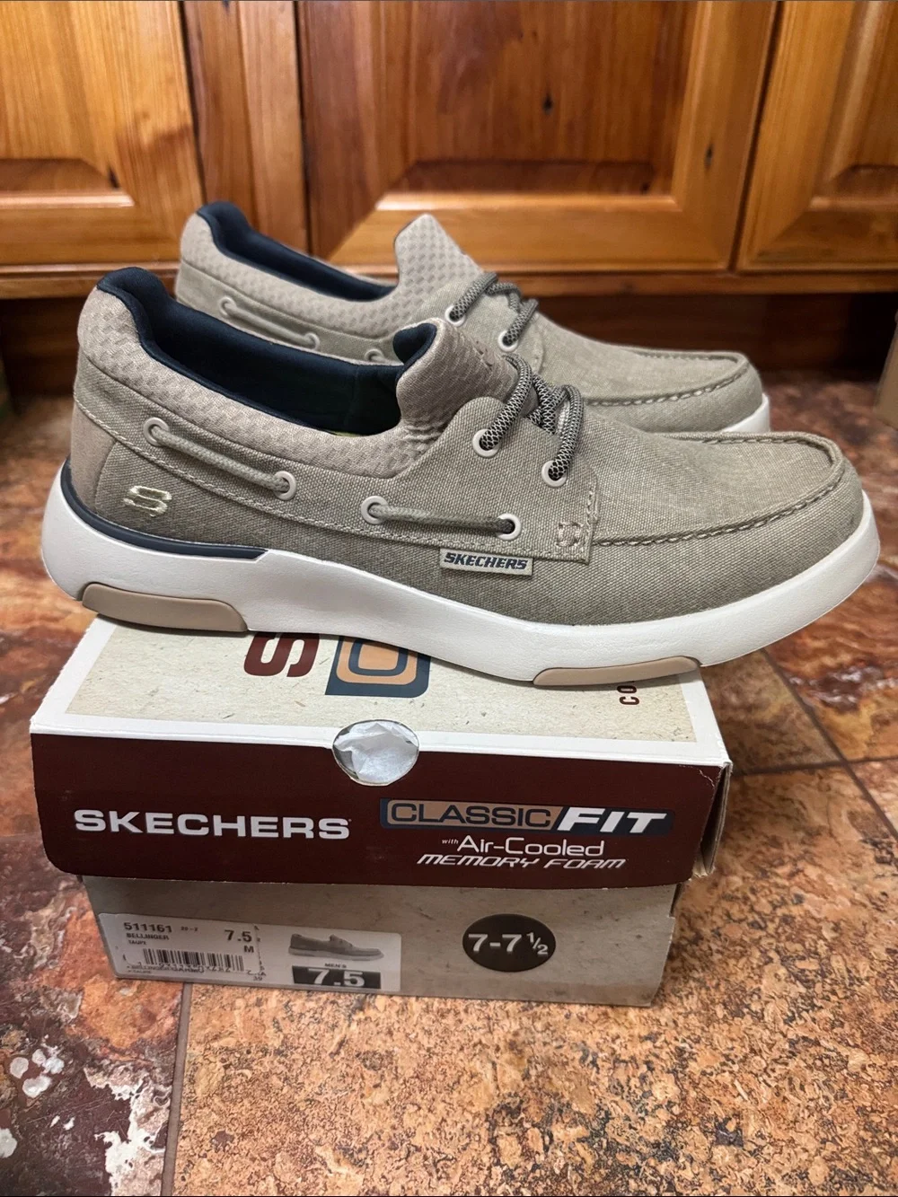 Skechers Men's Taupe Canvas Boat Shoes with White Sole